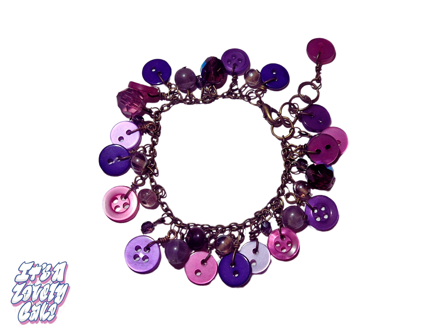 It's A Lovely Cake Jewellery - Purple and Pink Beaded Button Bracelet