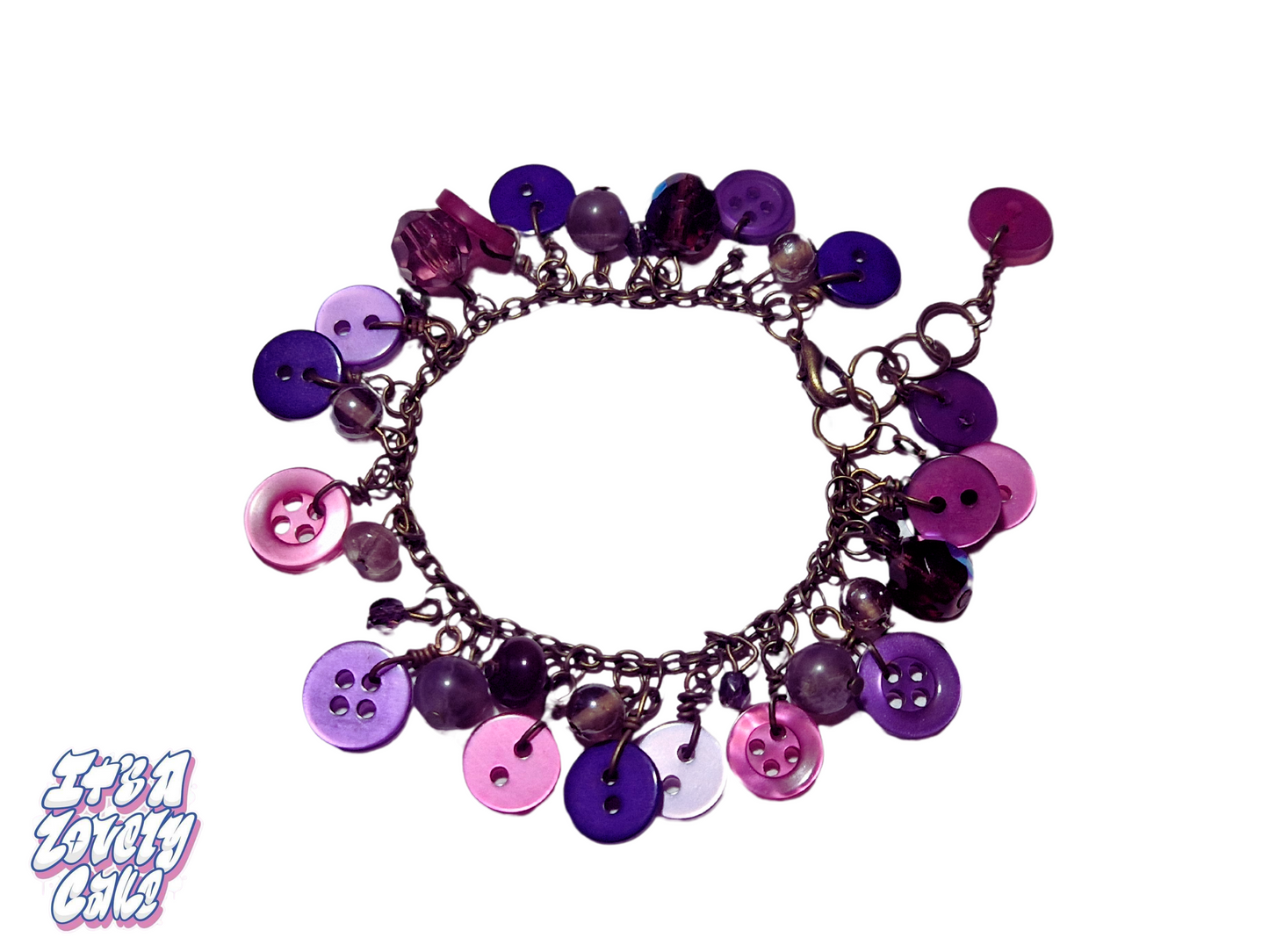 It's A Lovely Cake Jewellery - Purple and Pink Beaded Button Bracelet